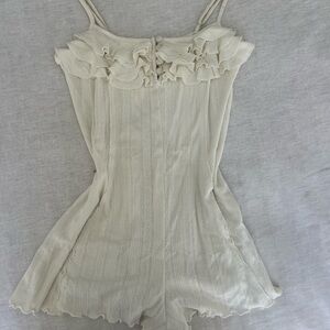 Cream Ruffled Knit Romper